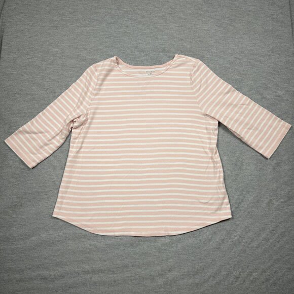 Studio Works Womens Top Pink White Striped 3/4 Sleeve Cotton Tee Size XL - Picture 5 of 14